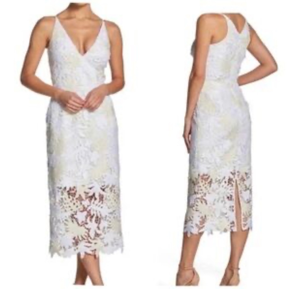 Dress The Population Aurora Floral Lace Tea Length MIDI Dress - Picture 2 of 7